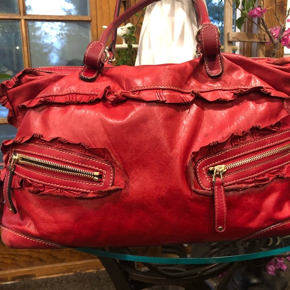 Authentic Gucci Red Soft Leather Calfskin Sabrina Boston Handbag - Picture 2 of 16